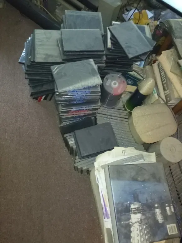 An unruly pile of DVDs